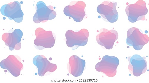 Set of 3d vector holographic amoeba shapes. Modern free form frame elements