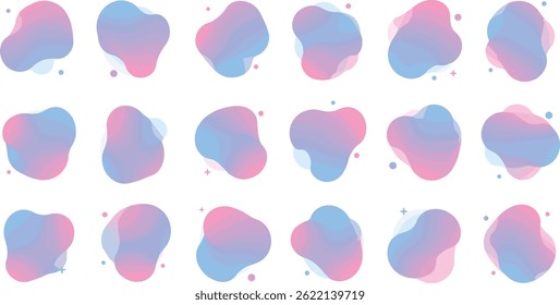 Set of 3d vector holographic amoeba shapes. Modern free form frame elements