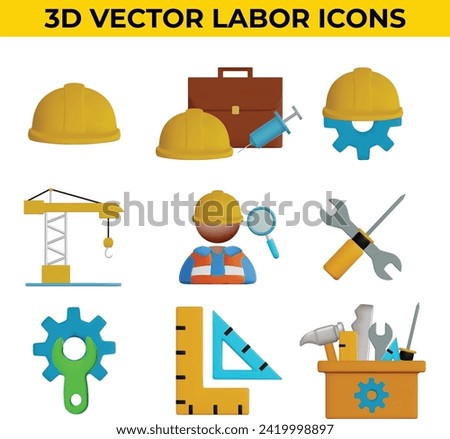 Set of 3d Vector Icons Related to Labor, Construction, Labour day, Renovation.	