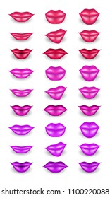 Set of 3d Vector Lips Icon Isolated. Beautiful Realistic Woman Mouth for Lipstick and other Cosmetic Advertising