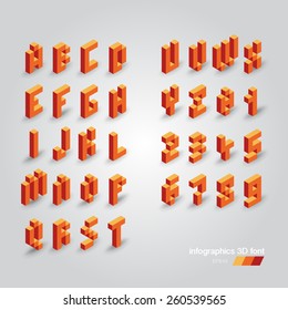 Set of 3d vector pixel alphabet and numbers