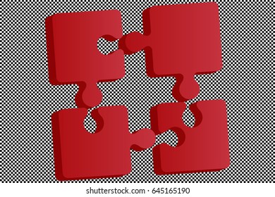 A set of 3d vector puzzles. Red icon on a dark background.