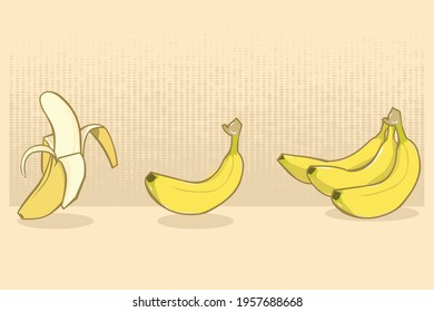 Set of 3d vector realistic illustration bananas. Banana,half peeled banana,bunch of bananas isolated, banana icon