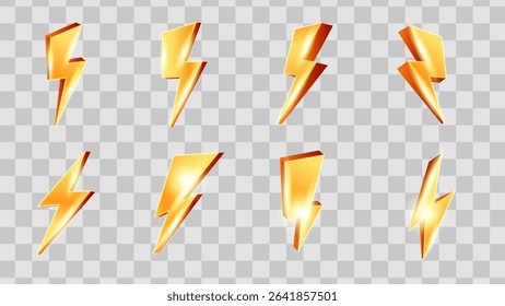 set of 3D vector of yellow thunder or lightning, useful for promotion, flash sale, etc. vector illustration.