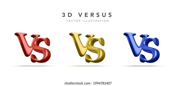 Set of 3d versus battle headline. Competitions between contestants, fighters or teams. Vector illustration