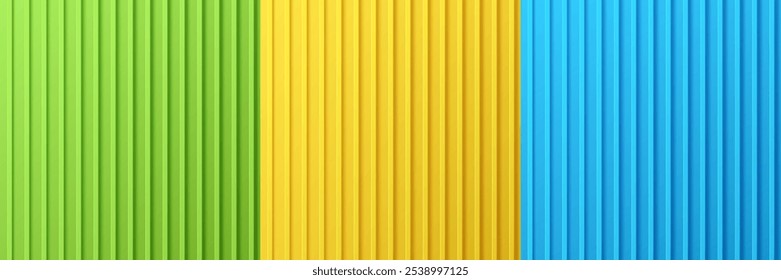 Set of 3D vertical pattern with light and shadow. Abstract modern green, yellow and blue gradient background with texture in paper cut style. Use for banner web, presentation, poster, cover brochure.