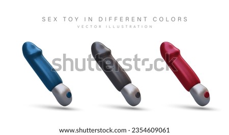 Set of 3D vibrators in metallic color. Realistic shape with head. Toys for self pleasure. Sex gadgets on batteries. Different modes of intensity and vibration