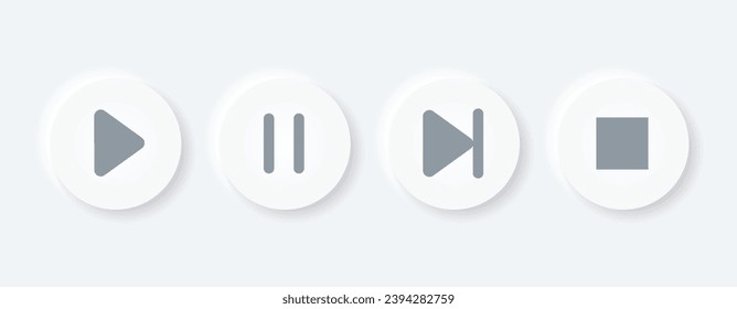 Set of 3d video music media player icons vector set. Multimedia music audio control. Media player interface symbols. play, pause, mute sign. isolated on white background. Music and sound icons.