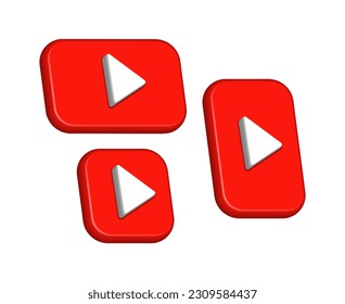 Set of 3d video signs, horizontal, square and vertical for short video views. Vector illustration of social media platform for different formats, red screens with play button