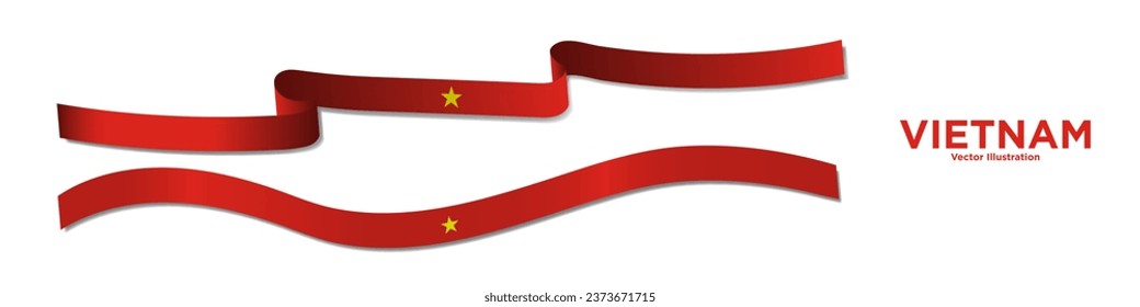 Conjunto de cinta de la bandera vietnamita 3d. La bandera de Vietnam larga se mueve. Ilustración vectorial.