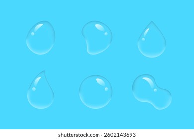 set of 3d water drop icons on blue background