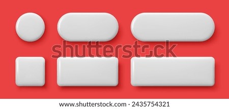 Set of 3D white empty buttons. Blank circle, square, rectangle with shadows. Modern geometric shapes. Vector illustration