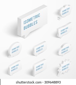 Set of 3d white isometric bubbles with drop shadow. Vector illustration