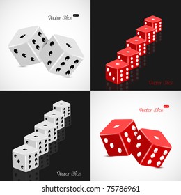 Set of 3D white and red dice vector illustration