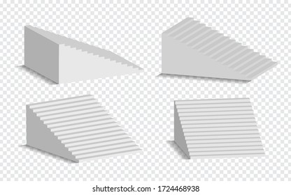 Set of 3d white stairs isolated on transparent background. Architectural white staircases, steps collection for interior illustration isolated on white background.