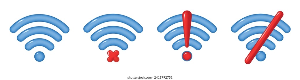 Set of 3d WIFI icon, wireless internet sign, isolated on transparent background. Vector illustration.