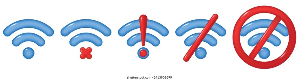 Set of 3d WIFI icons isolated on a transparent background. Wireless internet sign. Vector illustration.