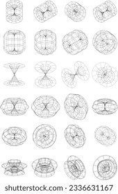Set of 3D wire-frame objects, collection of 3D wire-frame illustrations