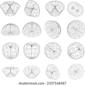 Set of 3D wire-frame objects Part 2, collection of 3D wire-frame illustrations. 3D Wire-frame Vector Object allows you to explore complex geometric shapes.