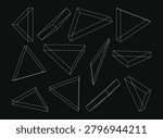 Set of 3d wireframe triangular prism shapes, geometric abstract elements for design, vector illustration of various perspective views of triangles