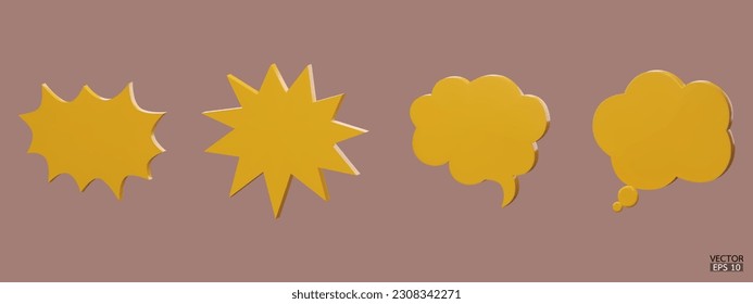 Set of 3D yellow cute white speech bubble icons isolated on  background. Minimal blank Message bubbles icons. 3D Chat icon set. 3d vector illustration.