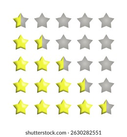 Conjunto de icono de estrella de clasificación amarilla 3D de 0.5 a 4.5 estrellas. Vector de iconos editables de alta calidad