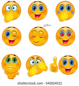 Set Beautiful Smiley Faces Emotional Yellow Stock Vector (Royalty Free ...
