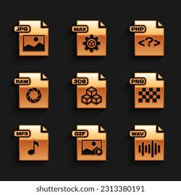 Establezca el documento de archivo 3DS, GIF, WAV, PNG, MP3, RAW, PHP y el icono JPG. Vector