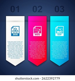 Set 3DS file document, M3U and GIF. Business infographic template. Vector