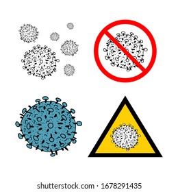 Set of 4 2019-nCoV bacteria isolated on white background. few Coronavirus in red circle vector Icon. COVID-19 bacteria corona virus disease sign. SARS pandemic concept symbol. Pandemic. Human health .