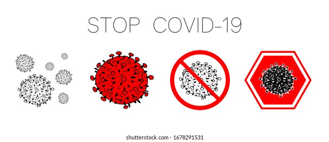 Set of 4 2019-nCoV bacteria isolated on white background. few Coronavirus in red circle vector Icon. COVID-19 bacteria corona virus disease sign. SARS pandemic concept symbol. Pandemic. Human health .
