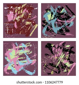 Set of 4 abstract art grunge distressed background. Grunge retro vintage background