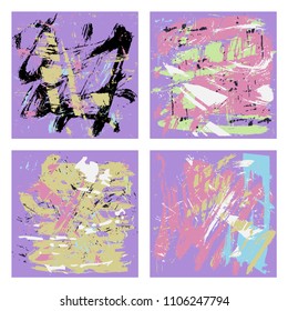 Set of 4 abstract art grunge distressed background. Grunge retro vintage background