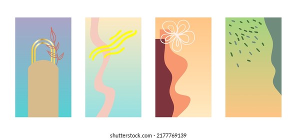 Set of 4 abstract background for social media post template. Colorful gradient pastel with minimal element.