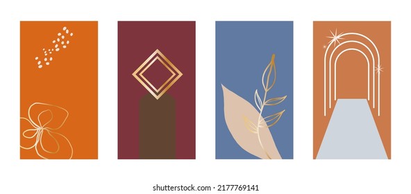 Conjunto de 4 antecedentes abstractos para la plantilla de publicación de medios sociales. Moderno silenciado con un elemento mínimo.