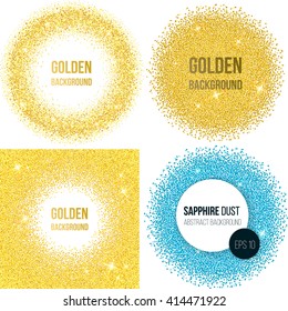 Set of 4 abstract backgrounds for business presentations circle shape. Gold dots, glitter, round template with empty space for your text. Vector.