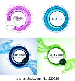 Set of 4 abstract backgrounds with wavy lines, fabric folds. Template for business presentations with empty space for your text. Vector.