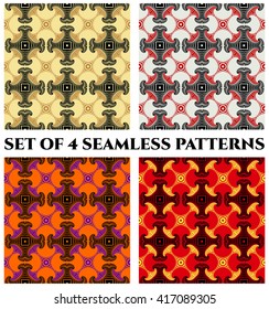 Set of 4 abstract contemporary seamless patterns with colorful decorative elements