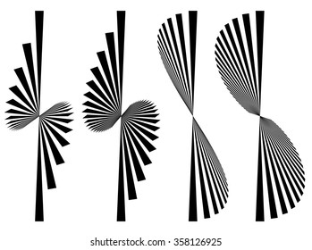 Set 4 abstract elements. Asymmetric converging, radial lines.