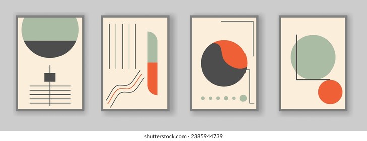 Conjunto de 4 afiches geométricos abstractos. Plantilla para banner, cartel, portada de folleto, volante