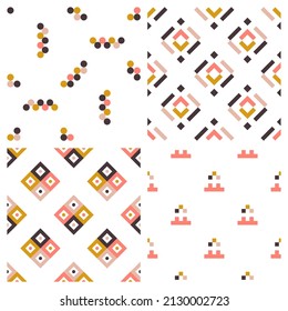 Conjunto de 4 patrones geométricos abstractos sin soldadura en estilo escandinavo. Papeles vectores.	