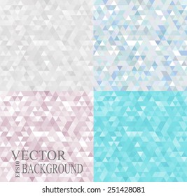 Set of 4 abstract geometric seamless backgrounds consisting of light triangles. Editable.