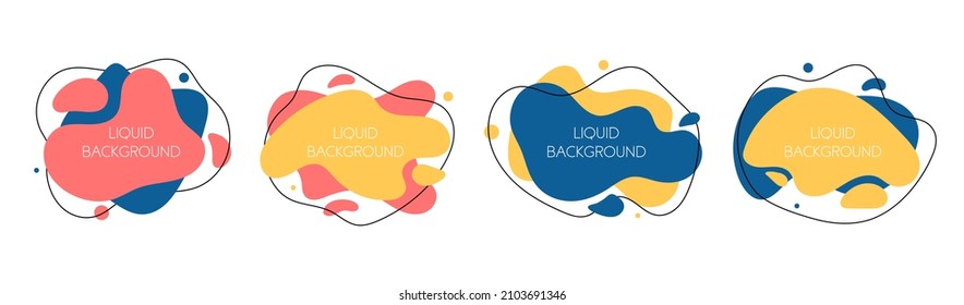 Set of 4 abstract graphic liquid elements in fluid style. Dynamical waves colored liquid shapes. Isolated banners with flowing liquids. Template for the design of a logo, flyer or presentation. 