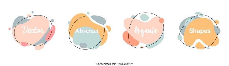 Set of 4 abstract graphic liquid and fluid shapes elements. Dynamical organic pastel waves. Isolated banners with flowing lines. Template for the design of a logo, flyer or presentation. 