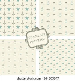 set of 4 abstract hipster seamless pattern  on texture background