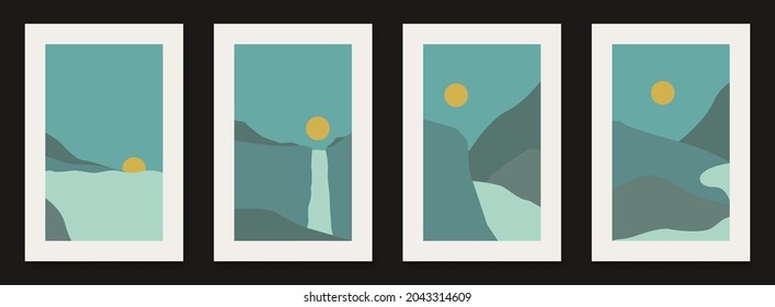 Set of 4 abstract landscape posters vector illustration