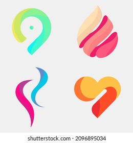 Set of 4 abstract logos. Creative modern icons for brand building. Stylish geometric illustrations for prints, covers, brochures. Colorful vector graphics.