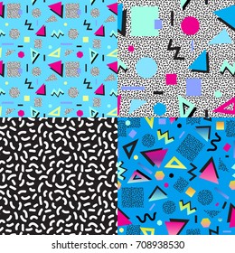 Set of 4 abstract memphis patterns. Vector illustration.