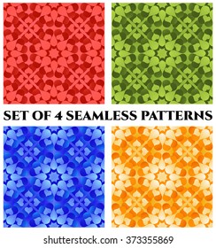 Set of 4 abstract modern decorative seamless patterns of red, green, orange and blue shades
