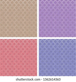 Set of 4 abstract modern geometric seamless patterns with decorative ornament of blue, red, purple, and brown colors- Vector